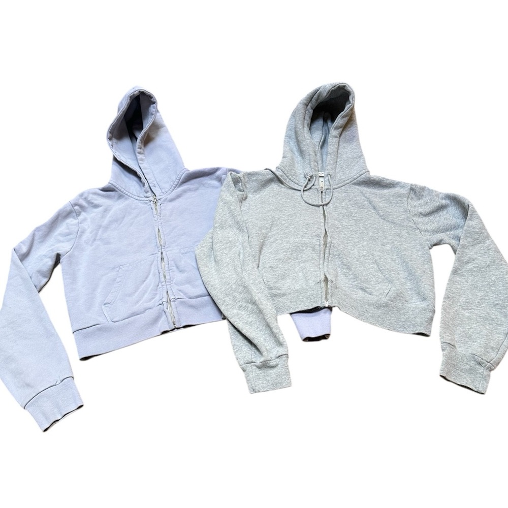Brandy Melville Cropped Zip Hoodies - Lavender & Heather Gray